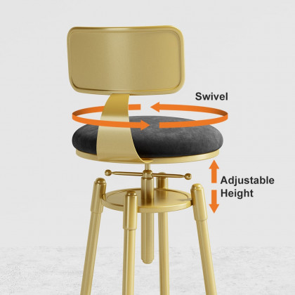 HMR Modern Adjustable Swivel Bar Stools with Velvet Upholstery (Set of 2) - Black