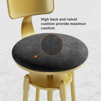 HMR Modern Adjustable Swivel Bar Stools with Velvet Upholstery (Set of 2) - Black