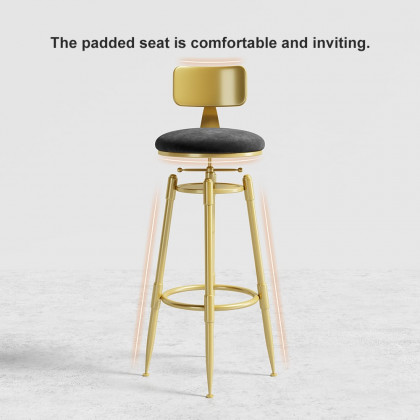 HMR Modern Adjustable Swivel Bar Stools with Velvet Upholstery (Set of 2) - Black
