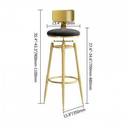 HMR Modern Adjustable Swivel Bar Stools with Velvet Upholstery (Set of 2) - Black