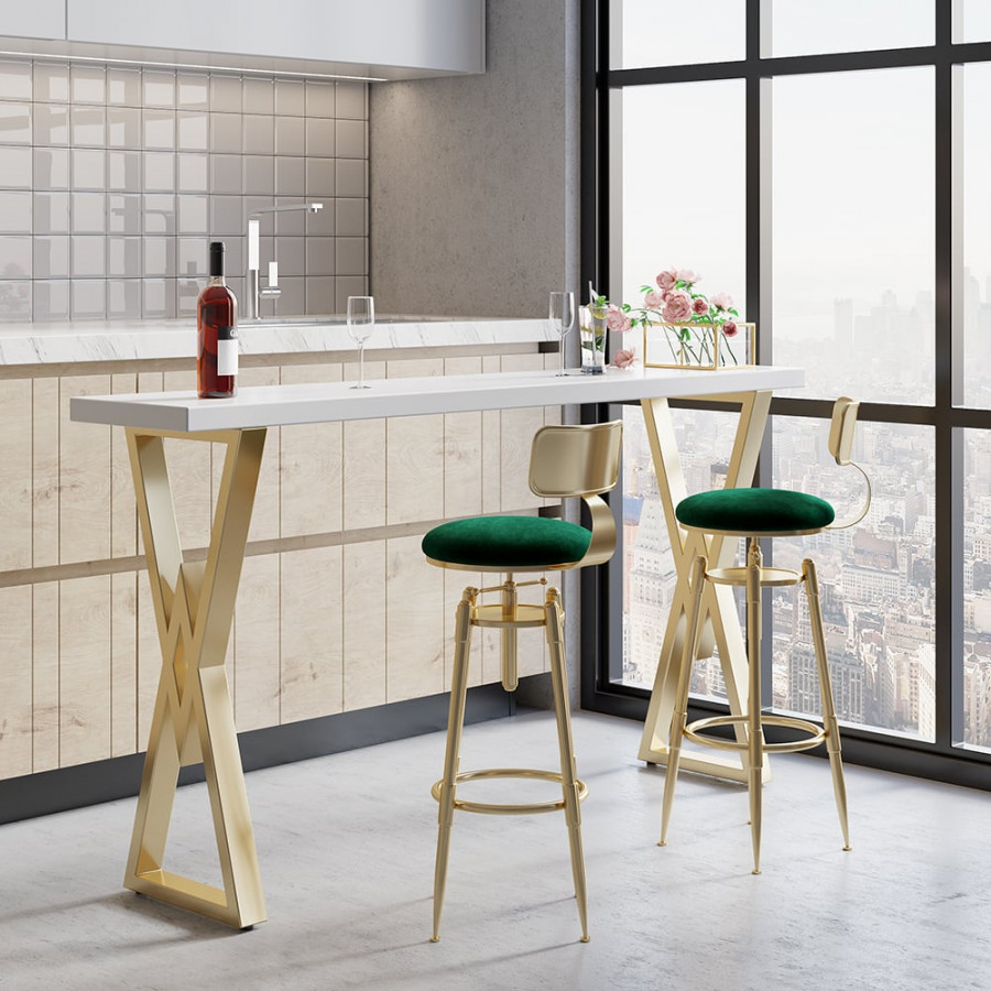 HMR Modern Adjustable Swivel Bar Stools with Velvet Upholstery (Set of 2) - Green