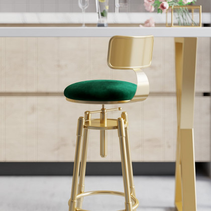 HMR Modern Adjustable Swivel Bar Stools with Velvet Upholstery (Set of 2) - Green