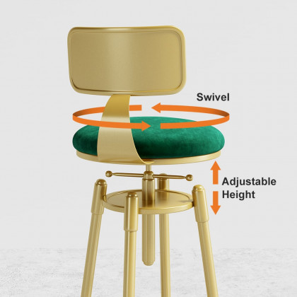 HMR Modern Adjustable Swivel Bar Stools with Velvet Upholstery (Set of 2) - Green