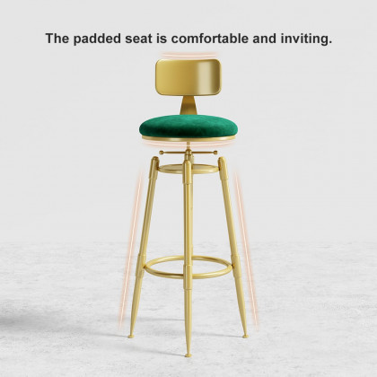 HMR Modern Adjustable Swivel Bar Stools with Velvet Upholstery (Set of 2) - Green