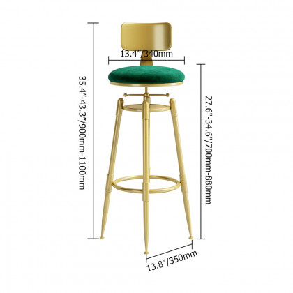 HMR Modern Adjustable Swivel Bar Stools with Velvet Upholstery (Set of 2) - Green