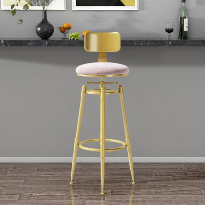 HMR Modern Adjustable Swivel Bar Stools with Velvet Upholstery (Set of 2) - Pink