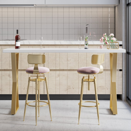 HMR Modern Adjustable Swivel Bar Stools with Velvet Upholstery (Set of 2) - Pink