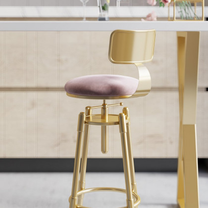 HMR Modern Adjustable Swivel Bar Stools with Velvet Upholstery (Set of 2) - Pink