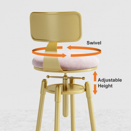 HMR Modern Adjustable Swivel Bar Stools with Velvet Upholstery (Set of 2) - Pink