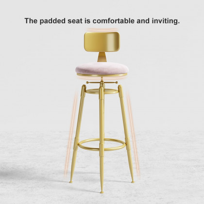 HMR Modern Adjustable Swivel Bar Stools with Velvet Upholstery (Set of 2) - Pink