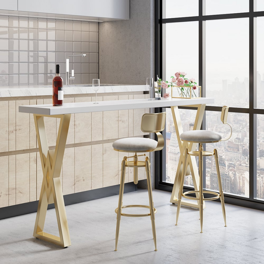 HMR Modern Adjustable Swivel Bar Stools with Velvet Upholstery (Set of 2) - White