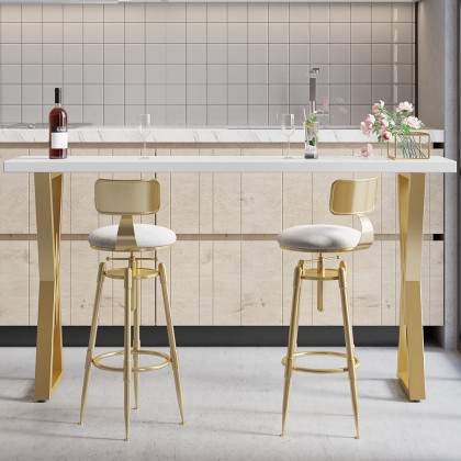 HMR Modern Adjustable Swivel Bar Stools with Velvet Upholstery (Set of 2) - White