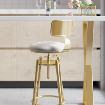 HMR Modern Adjustable Swivel Bar Stools with Velvet Upholstery (Set of 2) - White