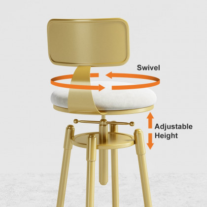HMR Modern Adjustable Swivel Bar Stools with Velvet Upholstery (Set of 2) - White
