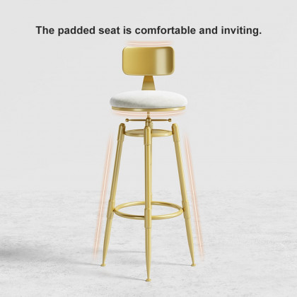 HMR Modern Adjustable Swivel Bar Stools with Velvet Upholstery (Set of 2) - White