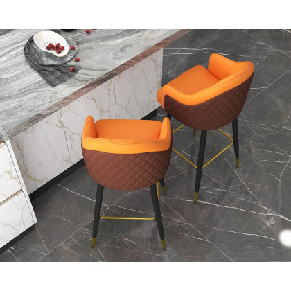 HMR Modern Counter Stools with PU Leather Upholstery - Orange