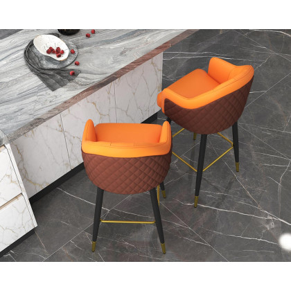 HMR Modern Counter Stools with PU Leather Upholstery - Orange