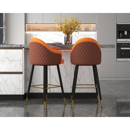 HMR Modern Counter Stools with PU Leather Upholstery - Orange