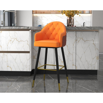 HMR Modern Counter Stools with PU Leather Upholstery - Orange