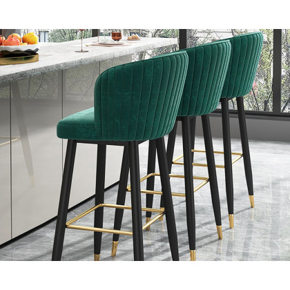 HMR Modern Bar Stools with Velvet Upholstery - Green