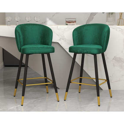 HMR Modern Bar Stools with Velvet Upholstery - Green