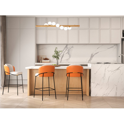 HMR Linenic Series Modern PU Leather Bar Stools - Orange, 20.9"L x 20.9"W x 41.3"H, 1-Piece