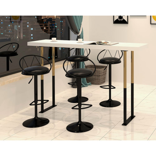 HMR Modern Adjustable Swivel PU Leather Upholstered Counter Stools with (Set of 2) - Black