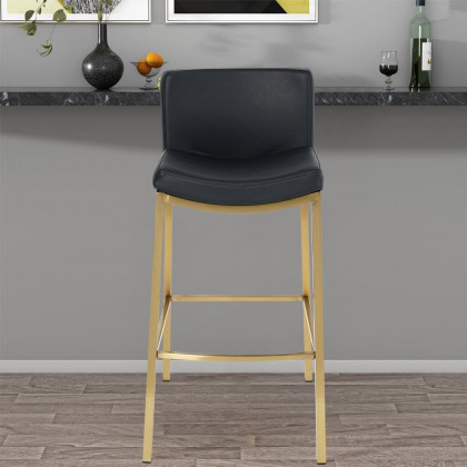 HMR - Faux Leather Counter Height Bar Stools with Back and Footrest (Set of 2) in Black