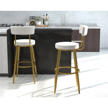 HMR Affordable Luxury Modern Velvet Upholstered Bar Stools - White
