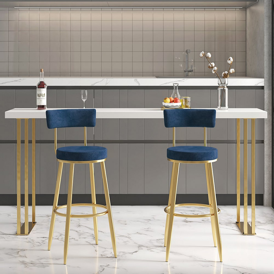 HMR Affordable Luxury Modern Velvet Upholstered Bar Stools - Blue