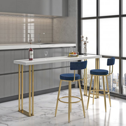 HMR Affordable Luxury Modern Velvet Upholstered Bar Stools - Blue