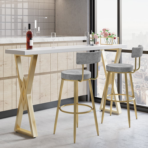 HMR Affordable Luxury Modern Velvet Upholstered Bar Stools - Gray