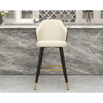 HMR Modern Bar Stools with PU Leather Upholstery - Beige