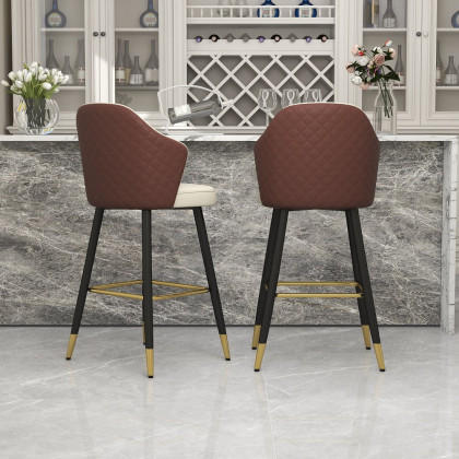 HMR Modern Bar Stools with PU Leather Upholstery - Beige