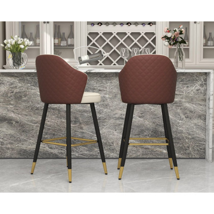 HMR Modern Bar Stools with PU Leather Upholstery - Beige