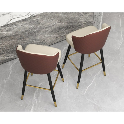 HMR Modern Bar Stools with PU Leather Upholstery - Beige