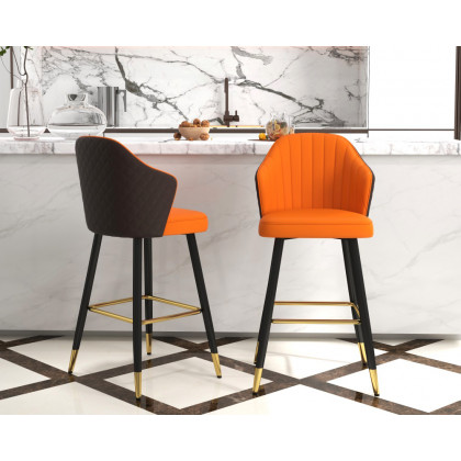 HMR Modern Bar Stools with PU Leather Upholstery - Orange