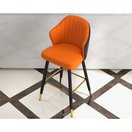 HMR Modern Bar Stools with PU Leather Upholstery - Orange