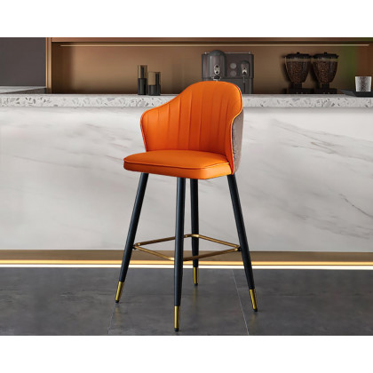 HMR Modern Bar Stools with PU Leather Upholstery - Orange