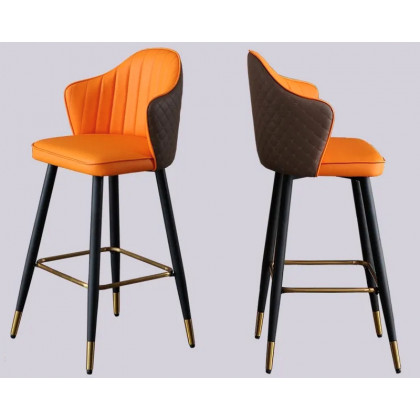 HMR Modern Bar Stools with PU Leather Upholstery - Orange