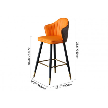HMR Modern Bar Stools with PU Leather Upholstery - Orange