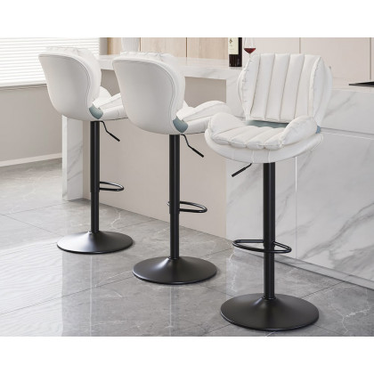 HMR - Swivel PU Leather Upholstered Adjustable Bar Stool with Backrest in White