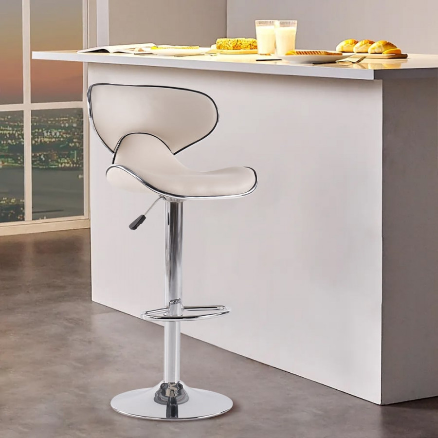 HMR - PU Leather Upholstery Bar Stool with Backrest 32" in White