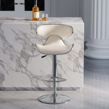 HMR - PU Leather Upholstery Bar Stool with Backrest 32" in White