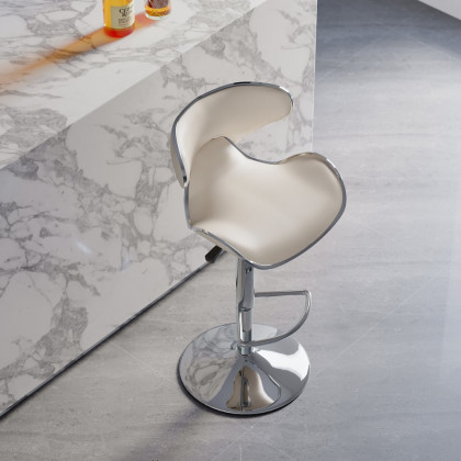 HMR - PU Leather Upholstery Bar Stool with Backrest 32" in White