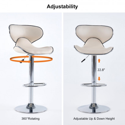 HMR - PU Leather Upholstery Bar Stool with Backrest 32" in White