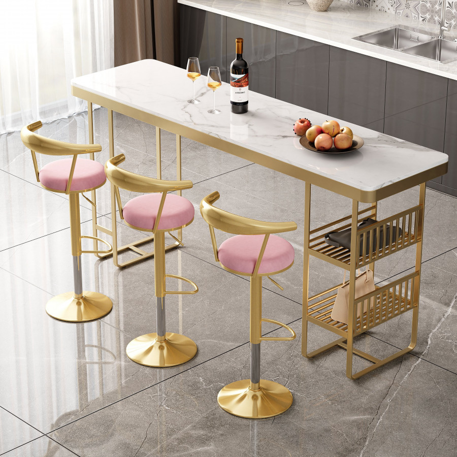 HMR Modern Adjustable Swivel Bar Stools or Counter Stools with Velvet Upholstery (Single) - Pink