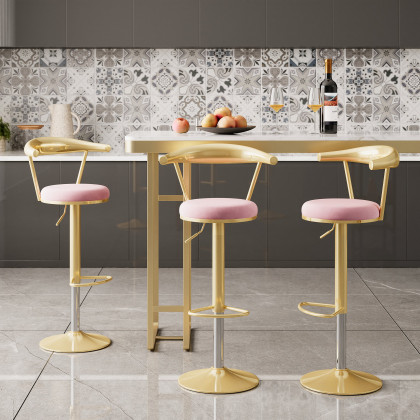 HMR Modern Adjustable Swivel Bar Stools or Counter Stools with Velvet Upholstery (Single) - Pink