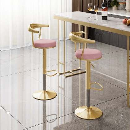 HMR Modern Adjustable Swivel Bar Stools or Counter Stools with Velvet Upholstery (Single) - Pink