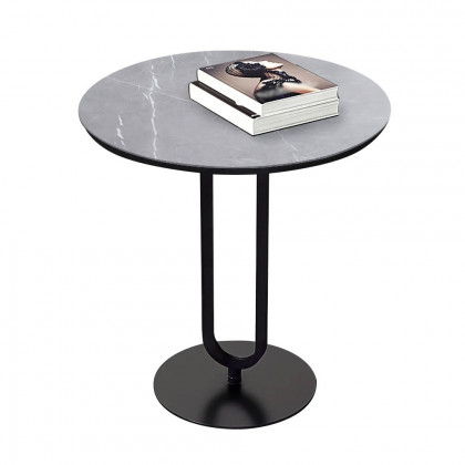 HMR - Dark Gray Sintered Stone Round Side Table Carbon Steel Base in Black